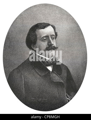 Paul de Saint-Victor ou Paul Bins, Comte de Saint-Victor, 1827 - 1881, l'écrivain français, gravure sur acier historique du 19e cen Banque D'Images