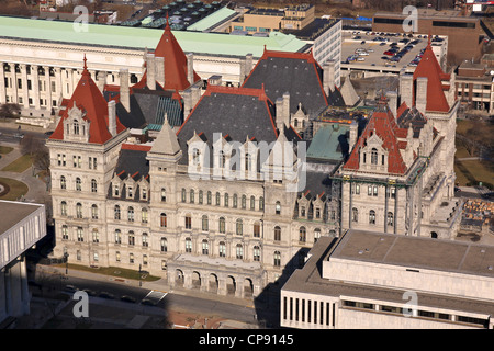 Vue aérienne de la New York State Capitol building, à Albany, NY, USA. Banque D'Images