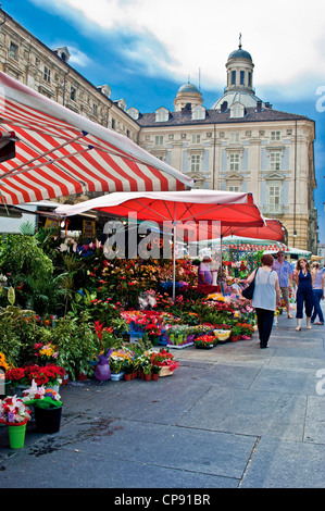 Europe Italie Piémont Turin Porta Palazzo les étals du marché de fleurs Banque D'Images