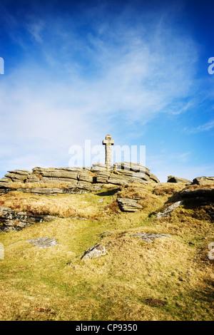 Vue de la Croix sur Brat Widgery près de Tor B-3660 dans le Dartmoor, Devon, UK Banque D'Images