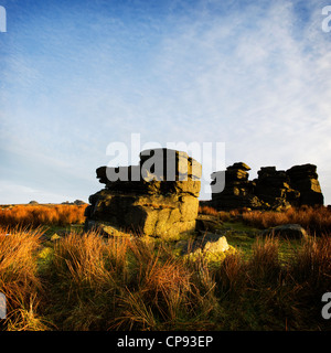 Peu de vue Mis Tor baigné de lumière dorée au petit matin, Dartmoor National Park, Devon, UK Banque D'Images