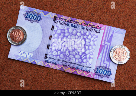 Francs Rwandais, la monnaie officielle du Rwanda. Banque D'Images