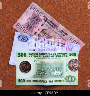 Francs Rwandais, la monnaie officielle du Rwanda. Banque D'Images