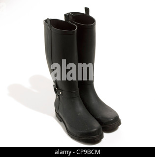 Tall Bottes de pluie en caoutchouc noir Banque D'Images