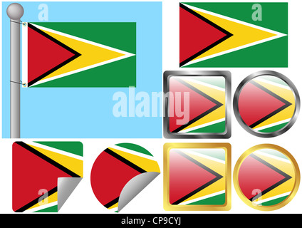 Drapeau Guyana Set Banque D'Images