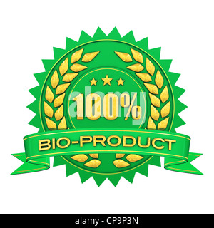 100  % bio-produit vert et or , label de garantie isolated on white Banque D'Images