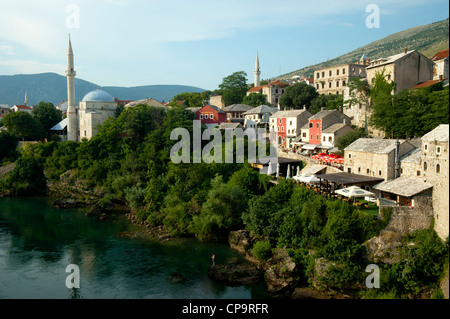 Vue générale de Mostar et de la Neretva.Mostar.La Bosnie-herzégovine.Balkans.L'Europe. Banque D'Images