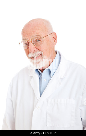 Handsome young man in a labcoat. Isolé sur blanc. Banque D'Images