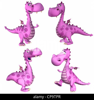 Illustration d'un pack de quatre (4) femmes rose dragons avec différentes poses et expressions isolé sur un fond blanc -1D3 Banque D'Images