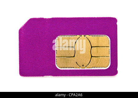 Carte Sim pour téléphone mobile isolé sur fond blanc Banque D'Images