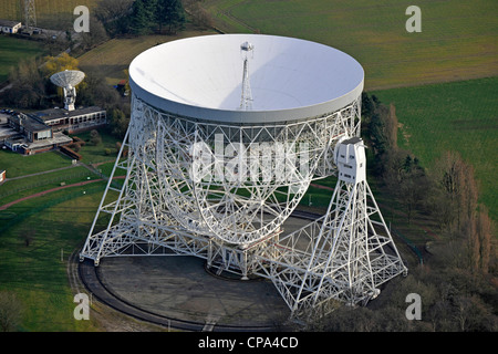 Vue aérienne de radiotélescope de Jodrell Bank Banque D'Images