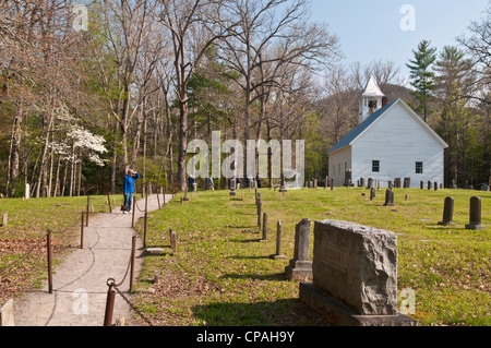 États-unis, TN, GSM Parc National. Église baptiste Primitive historique créé en 1827 à la Cades Cove, bâtiment construit en 1887. Banque D'Images