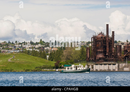 Nous, Seattle, WA. Travaux gaz Park sur le lac Union gagnées sur usine de gazéification du charbon. Banque D'Images