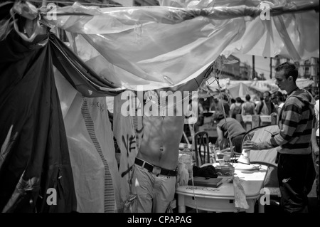 15M'indignés campement mouvement entre 15 mai et 12 juin 2011. Espagne, Madrid, Puerta del Sol. Banque D'Images