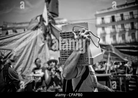 15M'indignés campement mouvement entre 15 mai et 12 juin 2011. Espagne, Madrid, Puerta del Sol. Banque D'Images