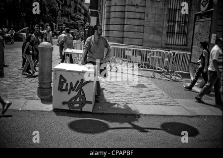 15M'indignés campement mouvement entre 15 mai et 12 juin 2011. Espagne, Madrid, Puerta del Sol. Banque D'Images