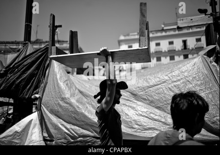 15M'indignés campement mouvement entre 15 mai et 12 juin 2011. Espagne, Madrid, Puerta del Sol. Banque D'Images