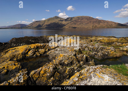 Une belle journée d'automne le long de Loch Linnhe, près de Fort William, avec au loin, les collines d'Ardgour, Lochaber Highlands écossais, au Royaume-Uni. Banque D'Images