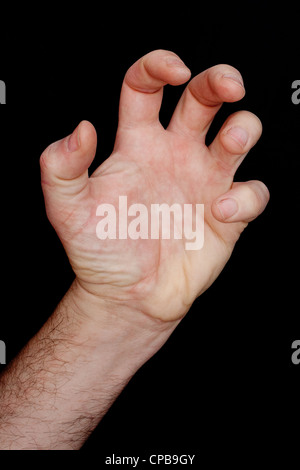 Serrant la main sur fond noir Banque D'Images