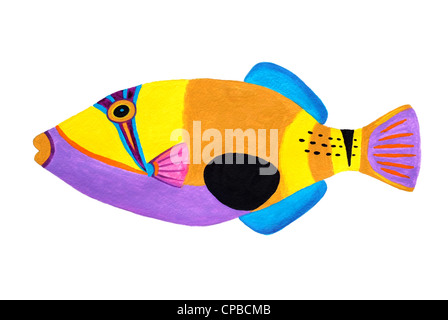 Peinture colorée collection de poissons de déclenchement défini. Banque D'Images
