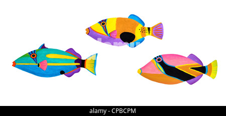 Peinture colorée collection de poissons de déclenchement défini. Banque D'Images