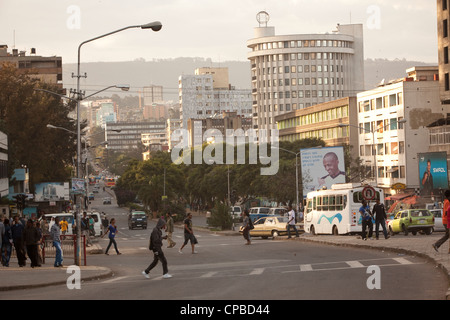 Avenue Churchill - Centre-ville d'Addis Abeba, Ethiopie. Banque D'Images