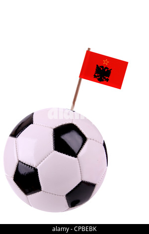 Soccerball ou décorées de football avec un petit drapeau sur un toothstick Banque D'Images