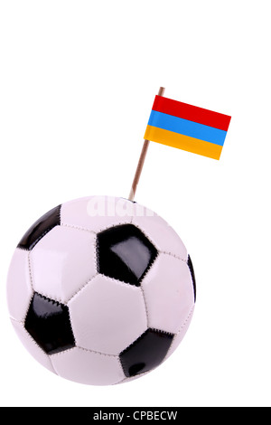 Soccerball ou décorées de football avec un petit drapeau sur un toothstick Banque D'Images