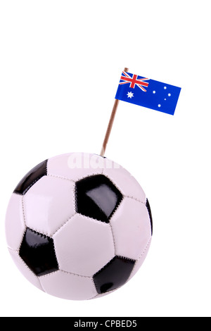 Soccerball ou décorées de football avec un petit drapeau sur un toothstick Banque D'Images