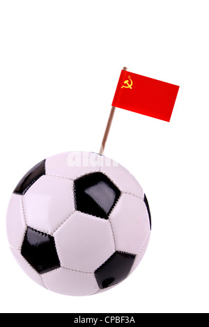 Soccerball ou décorées de football avec un petit drapeau sur un toothstick Banque D'Images