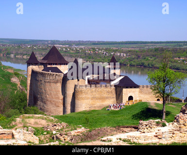 Vue de la forteresse de Khotin, ouest de l'Ukraine (XIII siècle) Banque D'Images