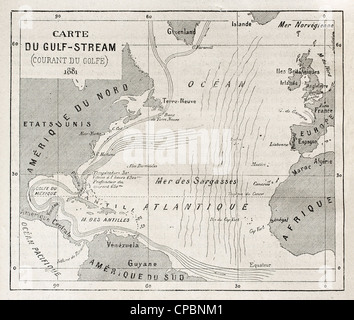 Ancienne carte du Gulf Stream à travers l'océan Atlantique Banque D'Images