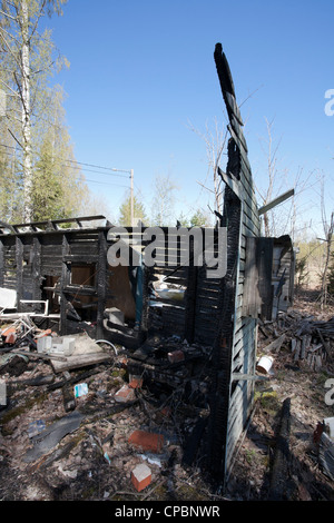 Maison brûlée ruines, Finlande Banque D'Images