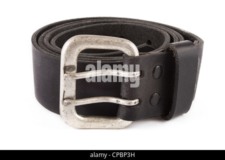 Ceinture en cuir pour hommes noir sur fond blanc Banque D'Images