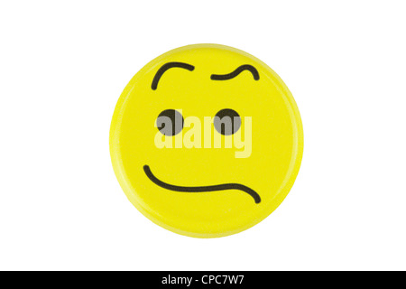 Emoticon contrariée sur fond blanc Banque D'Images