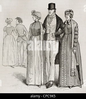 Homme et femmes vêtements anglais vieille illustration Banque D'Images