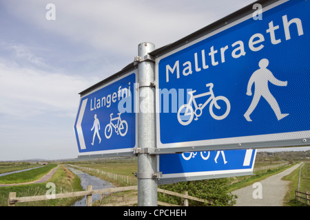 De Llangefni à Malltraeth Sustrans piste cyclable route 8 et panneau de sentier sur Lôn Las Cefni piste cyclable. Île d'Anglesey pays de Galles Royaume-Uni Grande-Bretagne Banque D'Images