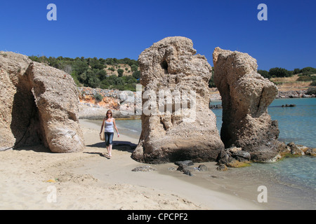 Voulisma Beach (aka Golden Beach) à Istron Kalo Horia, Golfe de Mirabello, Lassithi, Crète, Grèce de l'Est, Méditerranée, Europe Banque D'Images
