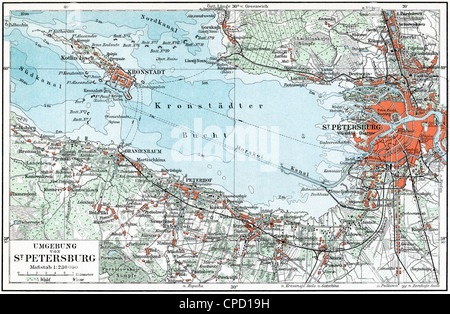 Plan de Saint-Pétersbourg et de la région environnante, Kronstadt et le golfe de Finlande. Banque D'Images