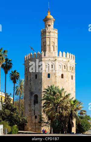 Espagne, Andalousie, Séville, Torre del Oro sur waterfront Banque D'Images