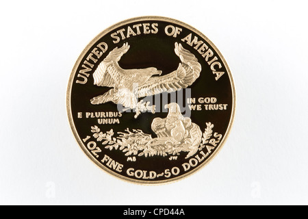 Pièce d'or $50 1oz American Eagle La Preuve Banque D'Images