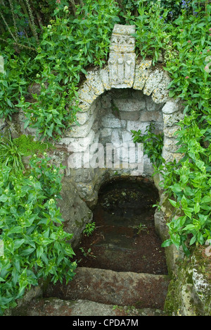 Edward le Prince Noir bien. Puits Saint et Printemps Sacré dans Harbledown Kent. Chemin des pèlerins près de Canterbury Kent. La Pierre du Roi avec l'insigne du Prince de Galles, trois plumes gravées, est au sommet de l'arche. 2012, 2010 UK HOMER SYKES Banque D'Images