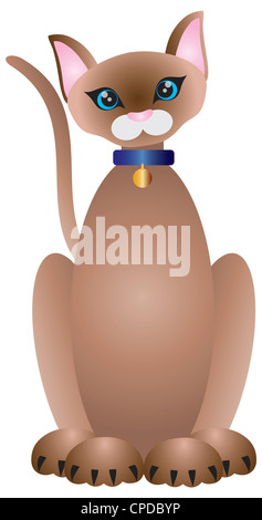 Siamese Cat Sitting illustration isolé sur fond blanc Banque D'Images