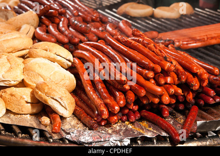 Les viandes au barbecue lors de la fête de la bière de Stuttgart, Cannstatter Wasen, Stuttgart, Germany, Europe Banque D'Images