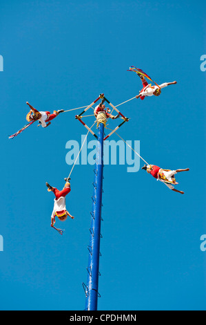 Voladores de Papantla hommes volants, sur le Malecon, Puerto Vallarta, Jalisco, Mexique, Amérique du Nord Banque D'Images