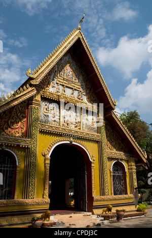 Façade décorative, Wat Si Muang, Vientiane, Laos, Indochine, Asie du Sud-Est, l'Asie Banque D'Images