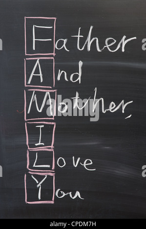 Tableau écrit - famille (père et mère, je vous aime) concept Banque D'Images