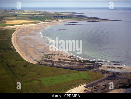 Vue aérienne de la baie de Beadnell sur la côte de Northumberland AONB Banque D'Images