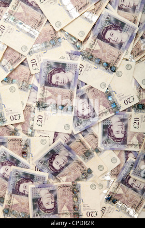 20 notes 20 livres ou Banque D'Images