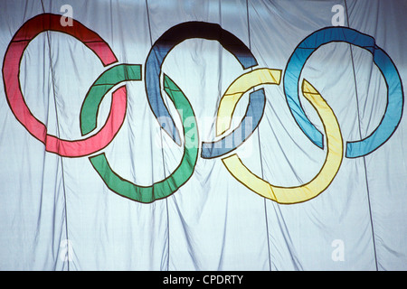 Drapeau olympique au Jeux Olympiques d'été 1988, Séoul, Corée. Banque D'Images